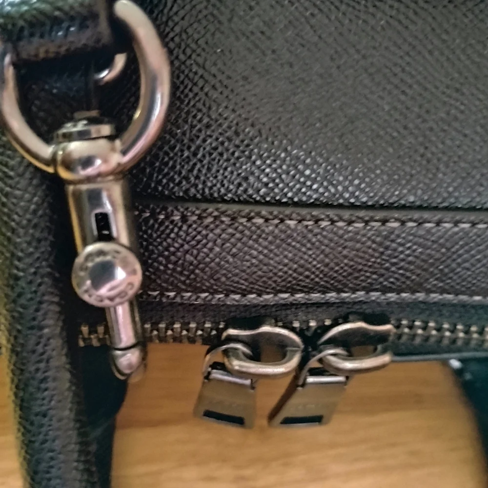 Coach Ethan Slim Pebbled Black Leather Briefcase with Shoulder Strap - Picture 16 of 16